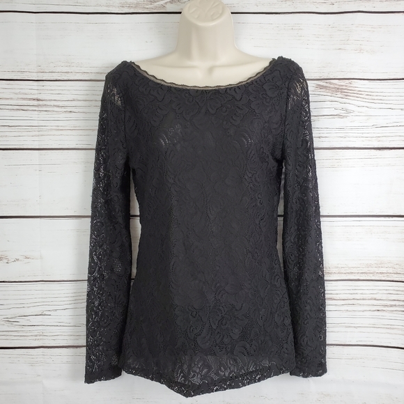 WHBM | Sheer Lace Reversible Long Sleeve Top - Picture 2 of 8